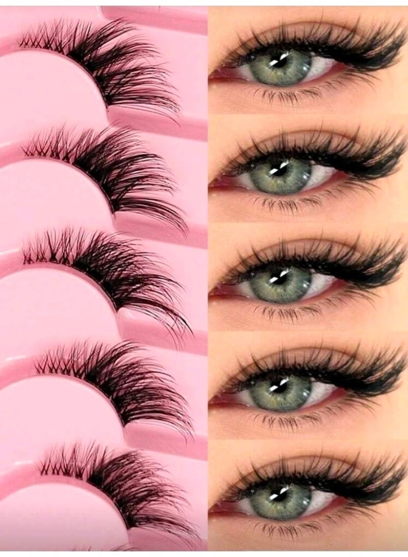 SHEIN-7Pairs Half-Strip False Eye lashes, Transparent Band With Cat Eye Tail Extension - Image 1